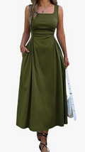 Stylelye Women's Square Neck Ruched Waist Maxi Dress